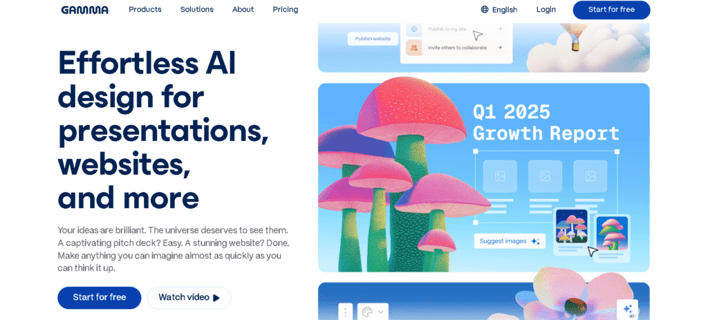 Gamma App interface with clean, minimalist slide layout – AI tools for PPT