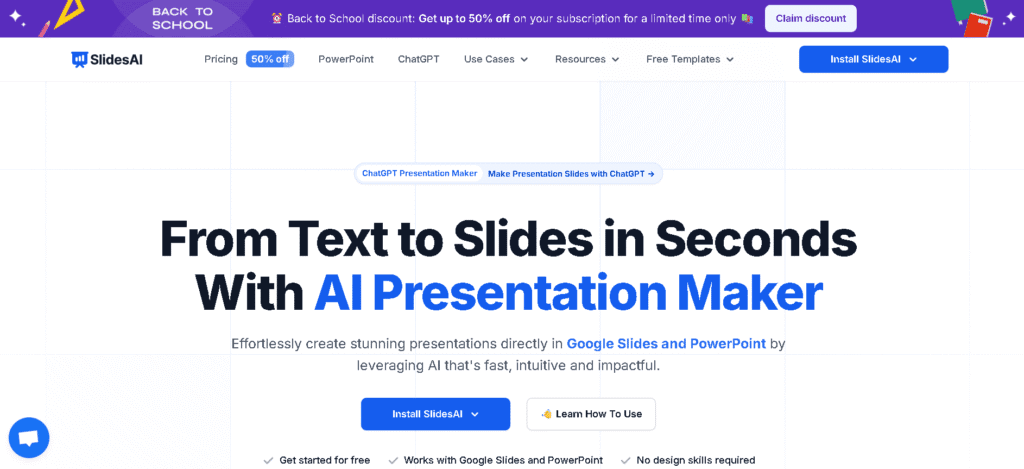 SlidesAI.io converting text into structured slides inside Google Slides – AI tools for PPT